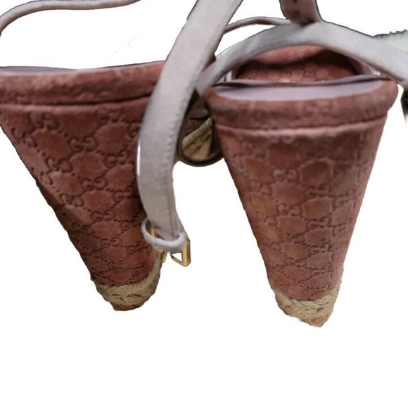 GUCCI Monogram Pattern Pink Suede Espadrilles 9.5 Pre-Loved - Picture 3 of 15